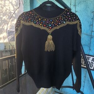 Vintage Antonella Preve NY Gold Tassels W/ Rhinestones Size Small